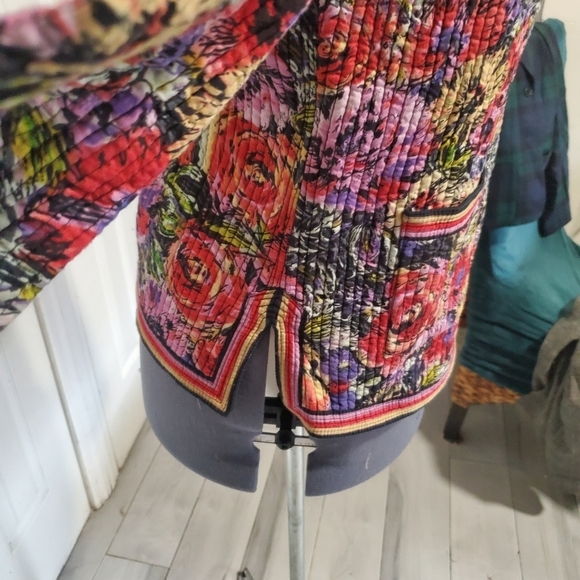 Vintage L'ind Floral Womens Quilted blazer Size M Cotton Mandarin collar - Picture 6 of 8